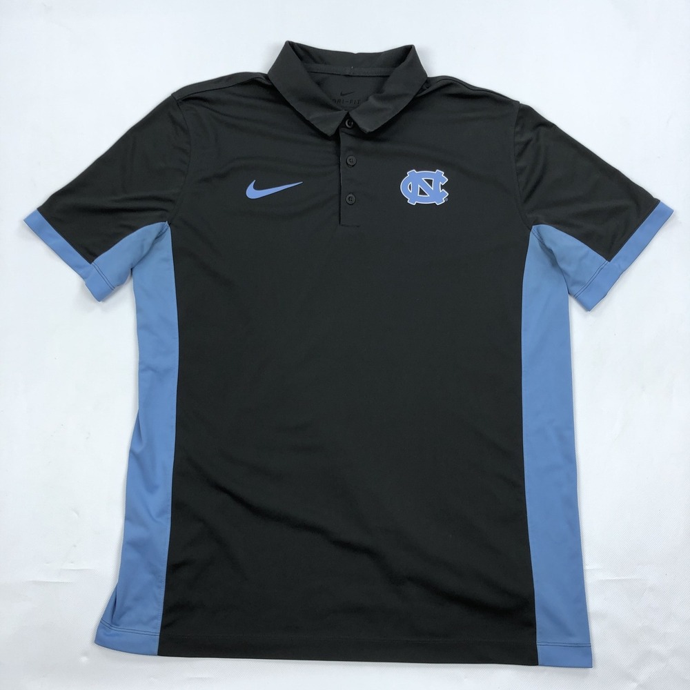 Nike Dri-FIT UNC Tar Heels Polo Shirt Men's Large Black Blue Colorblock Short